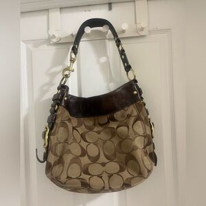 Vintage Coach Signature Brown and Cream Shoulder Hobo Bag